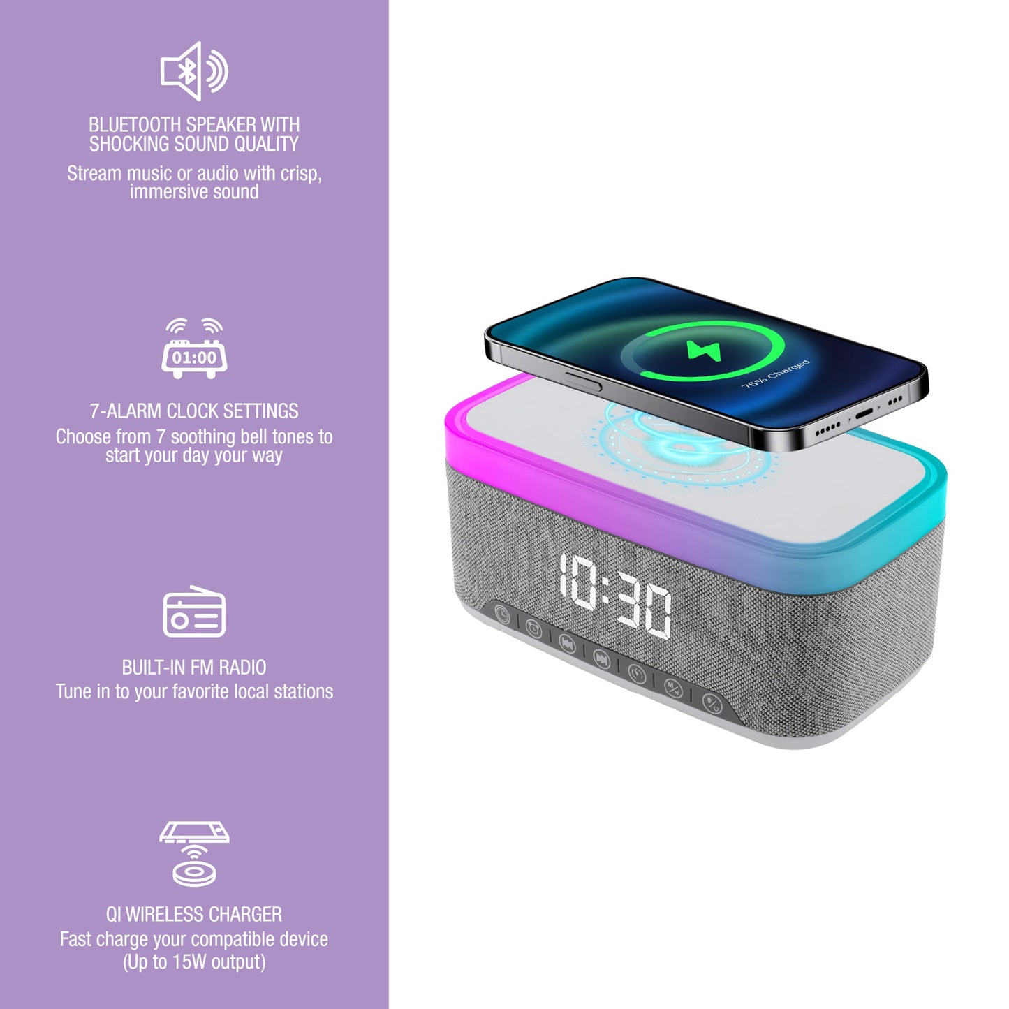 Ultimate 5-in-1 Tech Bundle: Folding Wireless Charger & Multi-Function Bedside Alarm Clock